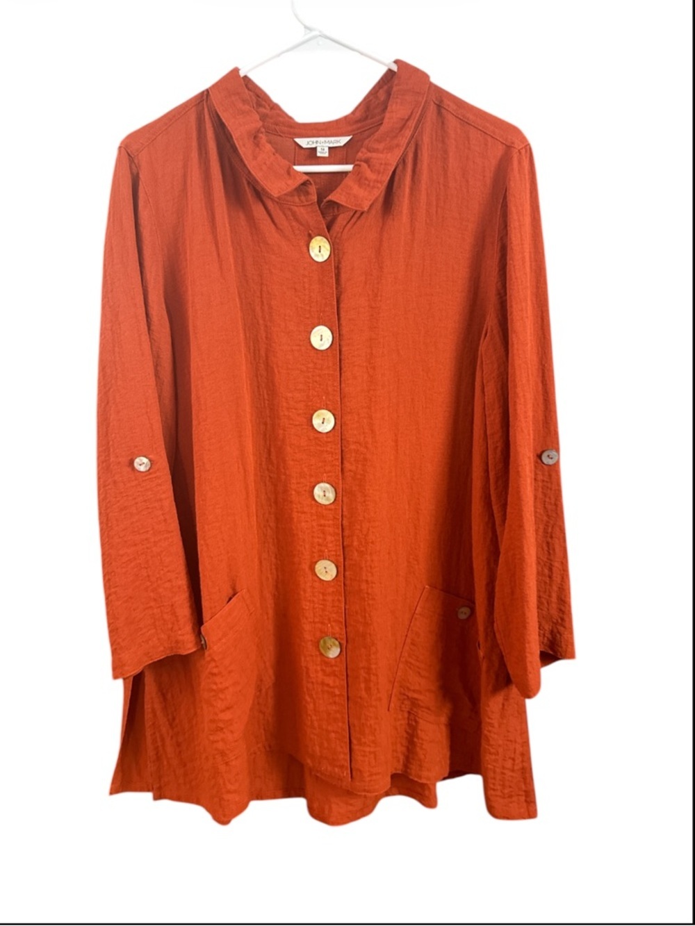 John Mark Women's Dark Orange Button-Up Top Tunic Size Medium